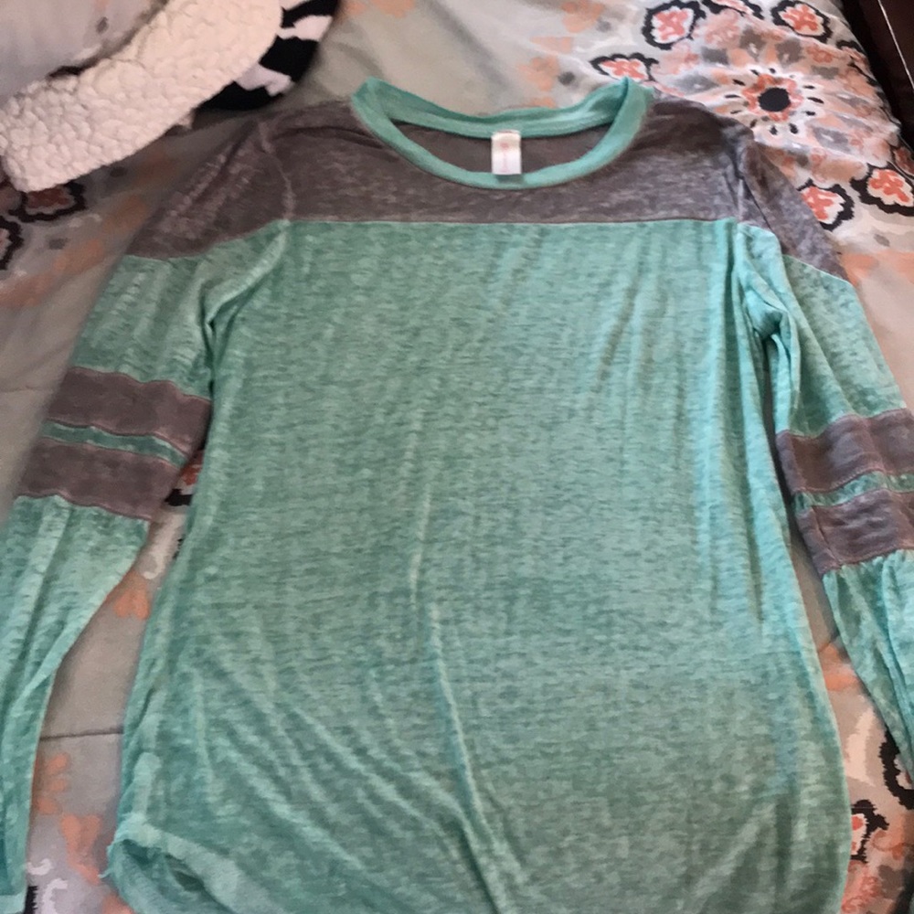 mint and grey shirt